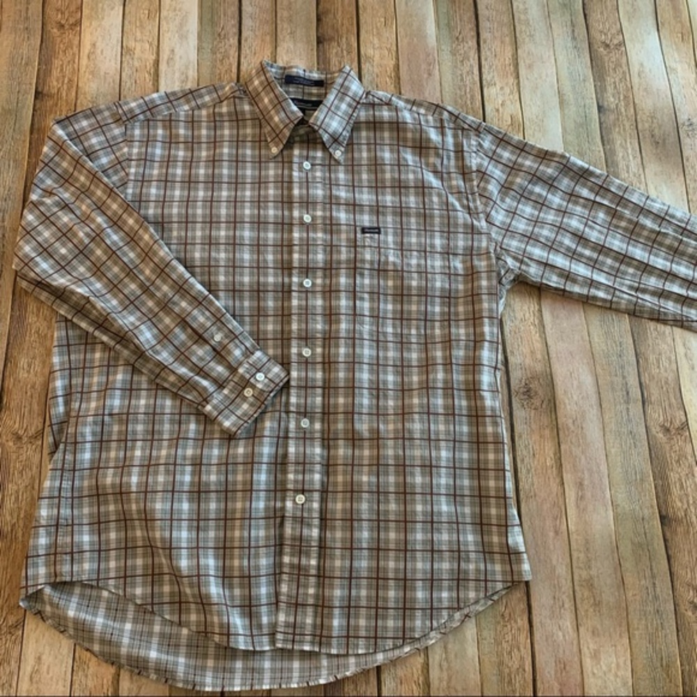 Faconnable men’s plaid button down shirt | size Large